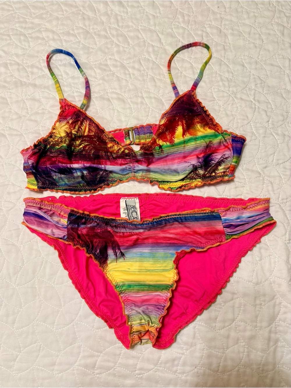 Becca Women’s 2-Piece Tropical Bikini Set L Ruffle Bralette